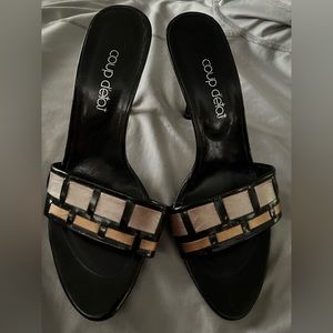 New Coup d’etat Black,Gold and Silver Sandals Size 10